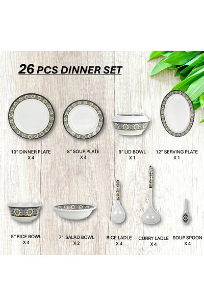 Melrich 26 Pcs Melamine Dinner set Durable and Strong Dishwasher and Freezer safe
