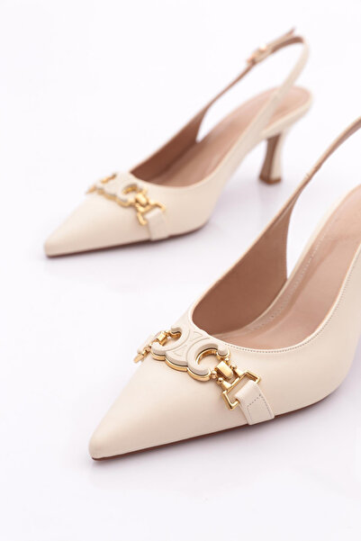 DGN Kadın Aksesuarlı Topuklu Ayakkabı Krem 9711021085