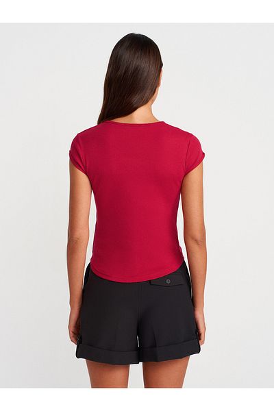 Dilvin 31779 Crew Neck Basic T-Shirt-Red
