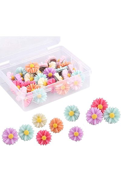 fulina 30 Pcs Flower Pins, Colourful Flower Thumbtacks for Photo Wall, Office or Home Use