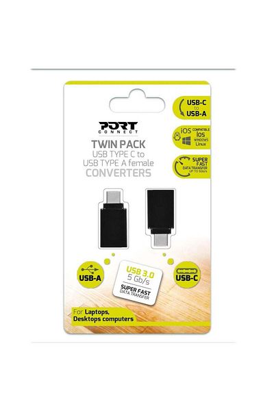 PORT DESIGNS PORT CONNECT Twin Pack USB Type C to USB Type A converters