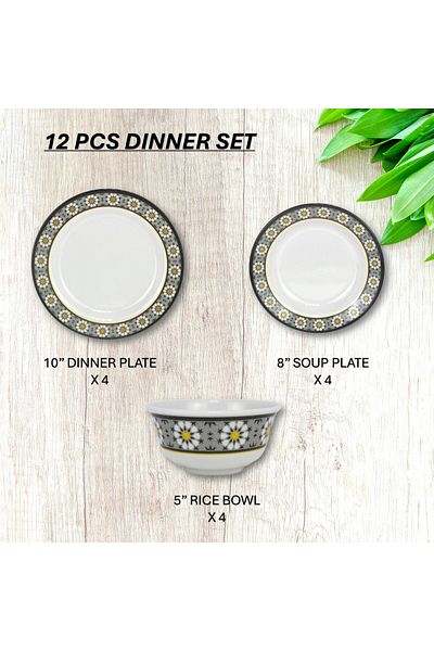 Melrich 12 Pcs Melamine Dinner Set Dinner Soup Plate & Bowls Dishwasher Freezer Safe Durable Strong