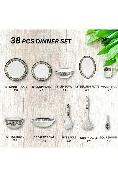 Melrich 38 Pcs Melamine Dinner Set Dishwasher And Freezer Safe Durable And Strong