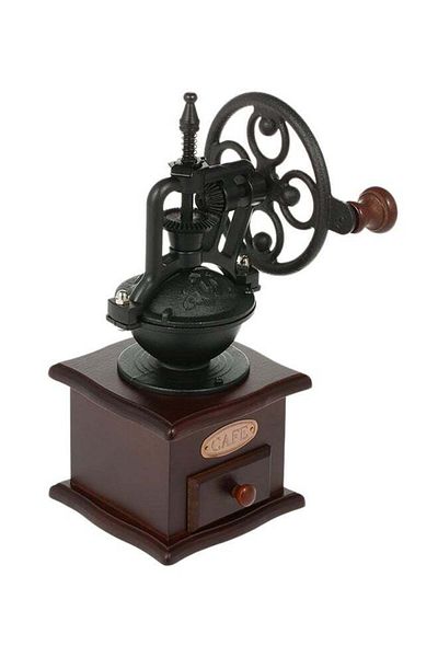 Generic Manual Coffee Grinder Antique Hand Crank With Grind Settings Black