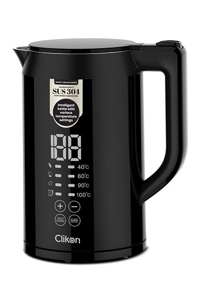 CLIKON 1.7L, 1850-2200W, digital temp display, fast boil & keep warm function, premium design.