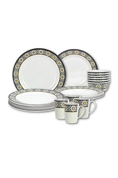 Melrich 24 Pcs Melamine Dinner Set Dinner and Soup plates, Bowls and Water mugs