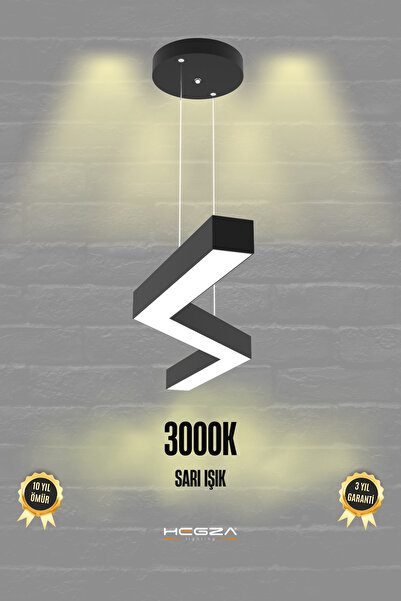 Hegza Lighting Gabbıano ( Siyah Kasa, Sarı Işık ) Ledli Modern Led Avize, Sal...