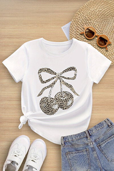 MYADA Tricou pentru fete la modă cu imprimeu leopard și cireșe premium 23576