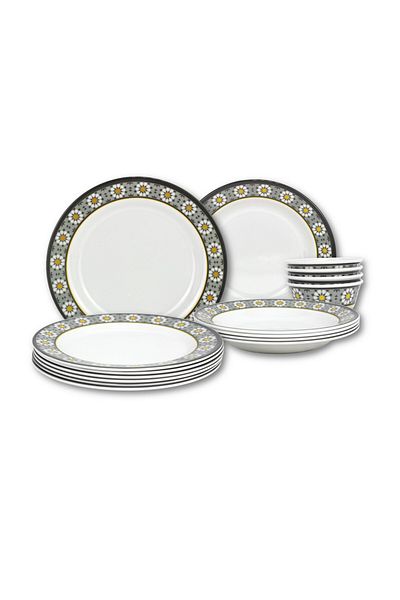 Melrich 12 Pcs Melamine Dinner Set Dinner Soup Plate & Bowls Dishwasher Freezer Safe Durable Strong