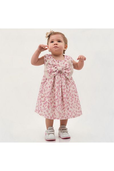 TRENDİMİZBİR Baby Girl Bowknot Tiny Flower Woven Thick Strap Dress