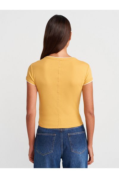 Dilvin Short Sleeve Tshirt Mustard - Contrast Color