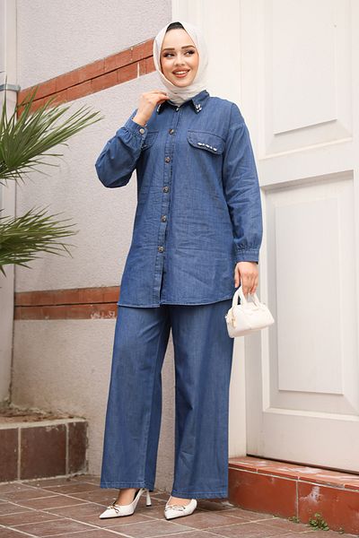 Neva Style Navy Blue Jeans - Buttoned Double Suit 44631L