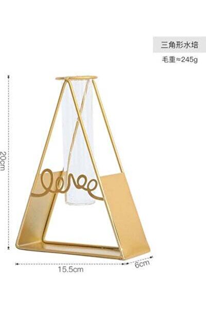 HALAMODO مزهرية زجاجية مع حامل معدني ذهبي/شفاف 20×15.5×6 سم