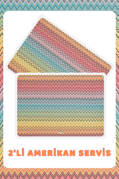 The Grade Amerikan Servisi 2'li Zikzak desenli Renkli amerikan servis 2'li Yemek altlığı zikzak desen 42x28 Cm