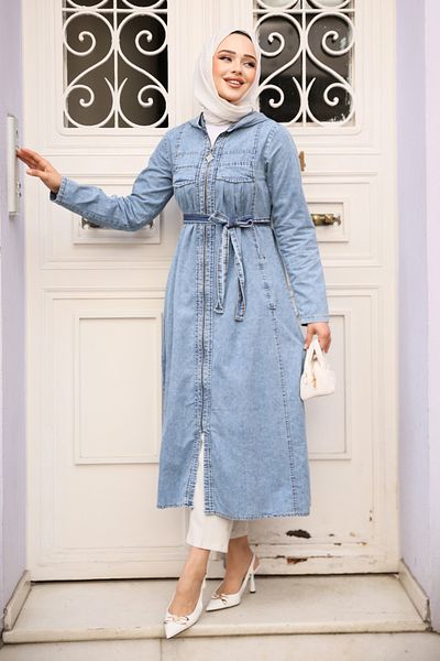 Neva Style Dark Blue Hijab Denim Cap - Zippered 7103Km
