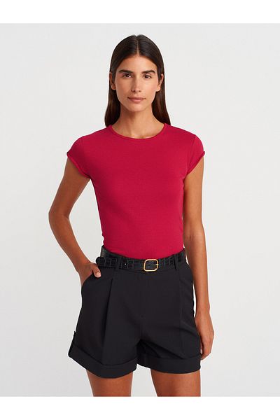 Dilvin 31779 Crew Neck Basic T-Shirt-Red