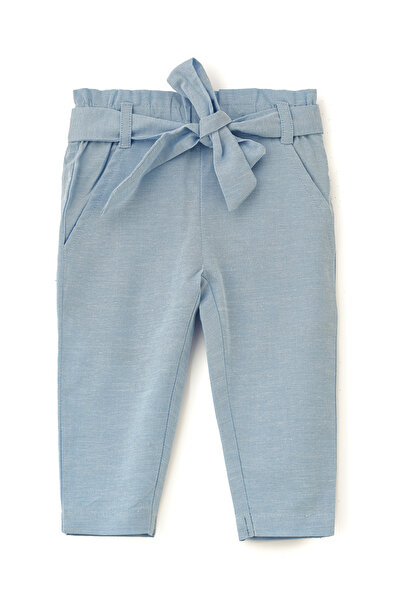 Basicxx Light Blue Cotton Trousers with Tie Waist for Girls