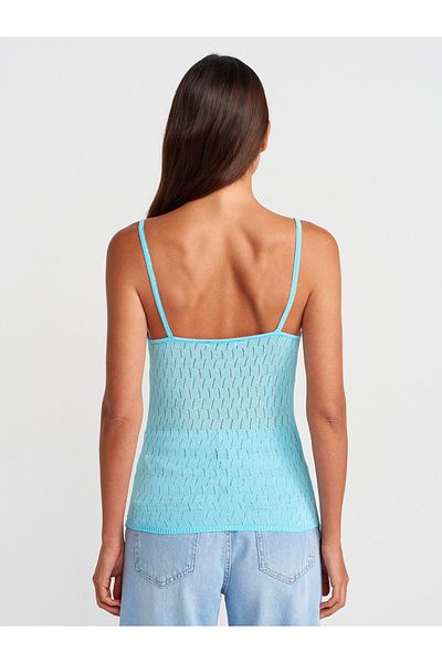 Dilvin 10732 Strappy Openwork Bow Detailed Thin Knitwear Blouse-Turquoise