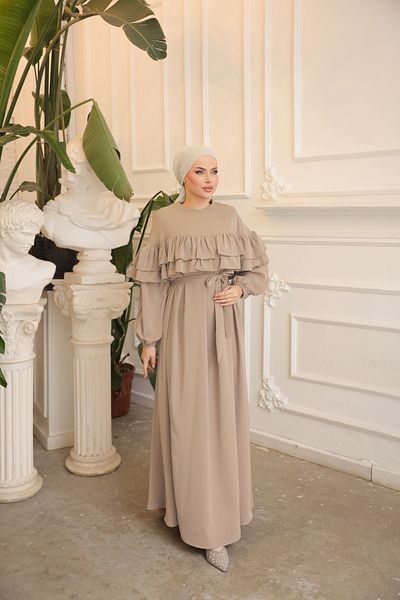 Nissra Ankanoor Μπεζ διπλό βολάν Casual φόρεμα Anka255068