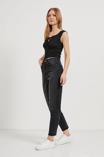 Arma Life Pantaloni de blugi antracit cu talie înaltă pentru femei Mom Denim