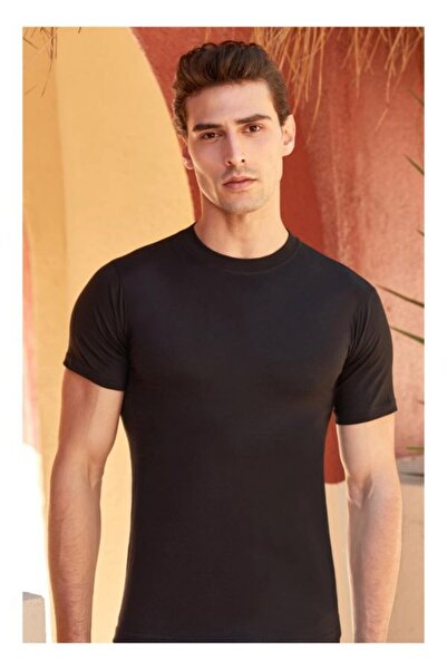 Berrak 4'lü Sıfır Yaka Siyah Renk %100 Pamuk Kısa Kollu Erkek Fanila Atlet