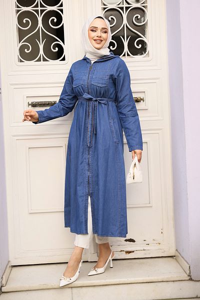 Neva Style Șapcă din denim hijab bleumarin cu fermoar 7103L