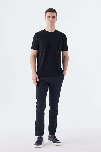 Jakamen Μαύρο Slim Fit T-shirt με Στρογγυλή Λαιμόκοψη