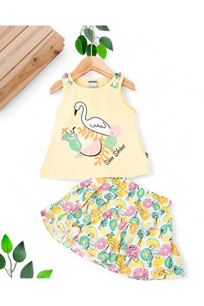 Ege Bebek طقم سروال صيفي مطبوع عليه فلامينجو للفتيات الصغيرات 6-9-12-18-24 شهرًا
