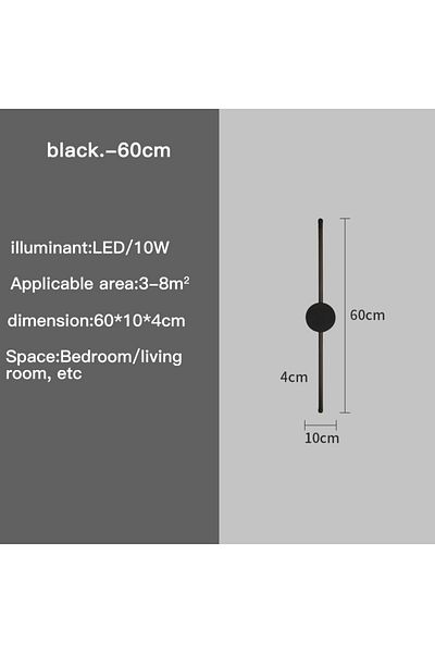 FRPY Black Warm White (2700-3500K) 60cm Wall Light Modern Long Led Light Black I-shaped Wall Lamp Bedroom