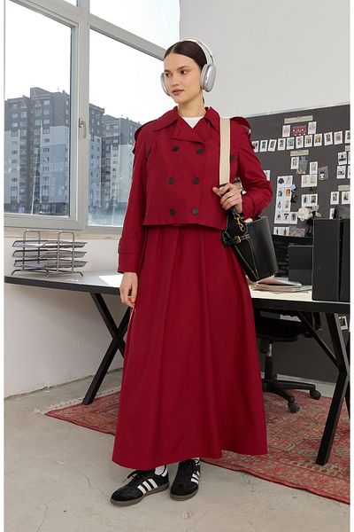 Fatma Atasoy Fusta Trench Burgundy plisată