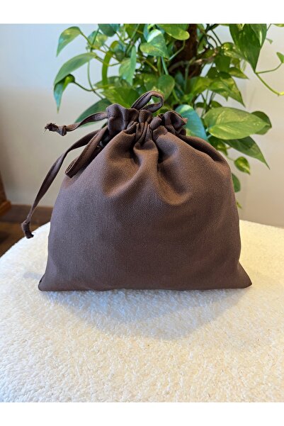 MEKİK BUTİK Кафява ленена мини платнена торбичка - органайзер за чантичка с в...