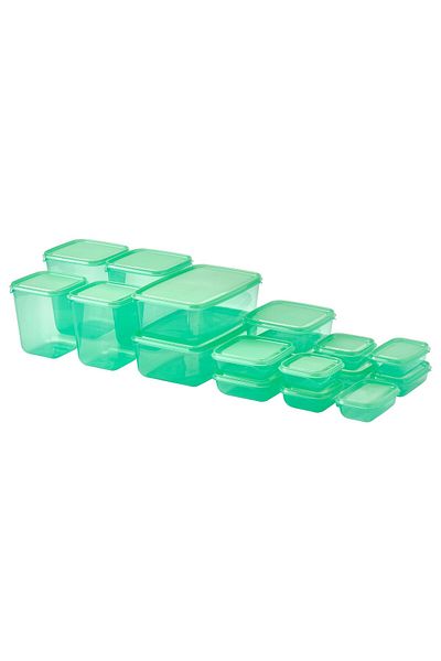 IKEA PRUTA Food Container Set of 17 with Lids Green, 150ml to 1.8L Sizes