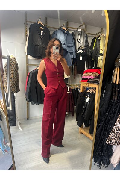 Butik Gold düğme detay yelekli takım