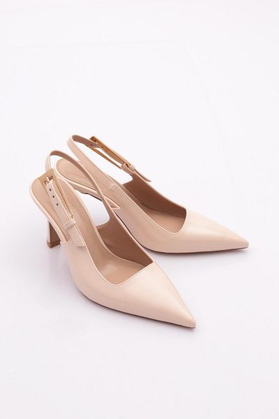 DGN Pantofi de dama cu toc inalt din piele lacuita bej 81933236