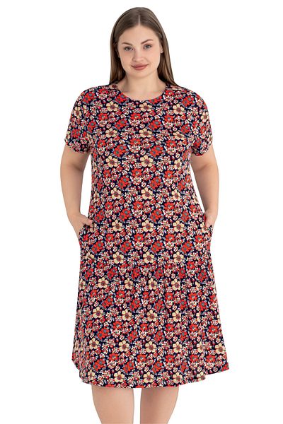 ROMEO LİFE Women's Plus Size Cotton Modal Fabric Print Summer Dress 7863