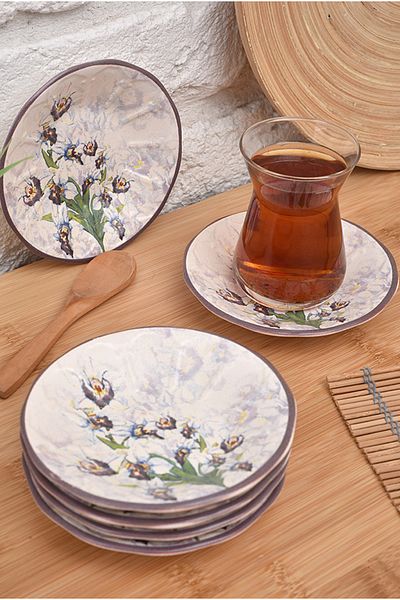 HızlıTrend 6 Pcs Tea Plate Flower Garden