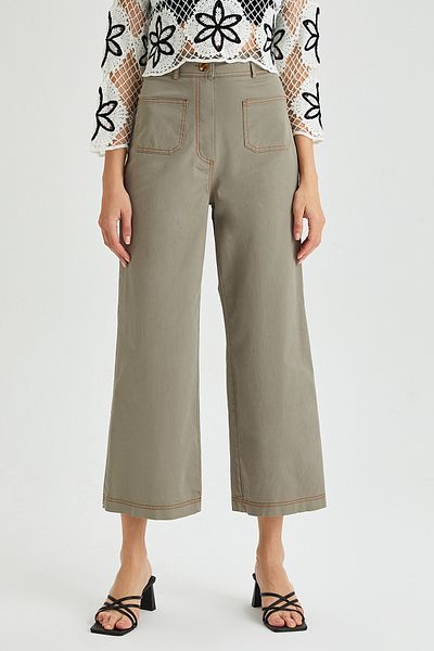 Park Karon Women's Garni Stitched Pocket Detail Flare Leg Gabardine Trousers