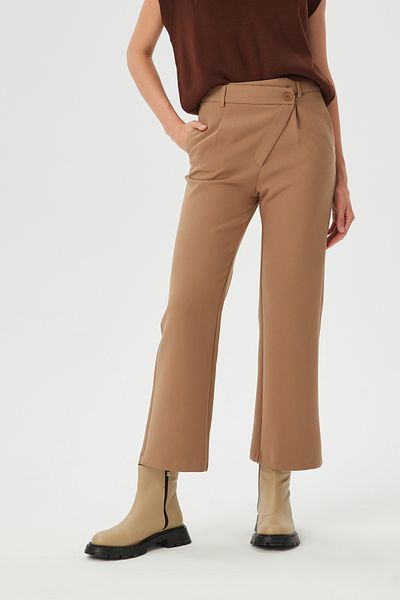 Park Karon Women's Camel Asymmetrical Button Detailed Classic Trousers