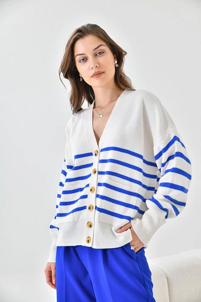 Park Karon Ζακέτα Oversize Πλεκτό με ριγέ λεπτομέρεια με κουμπιά