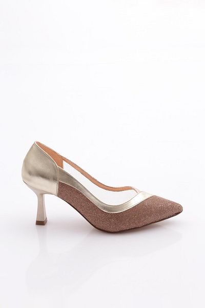 DGN Pantofi cu toc de damă auriu metalic 7782621