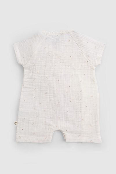 Little Gusto Organic Cotton Muslin Ecru Double Breasted Baby Shorts Jumpsuit