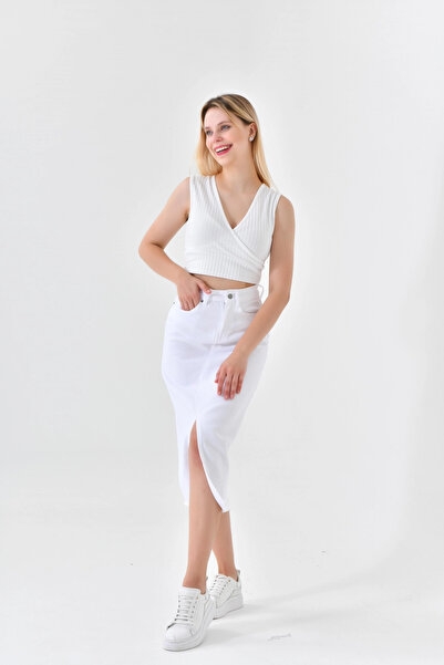 Park Karon Біла джинсова спідниця з розрізом