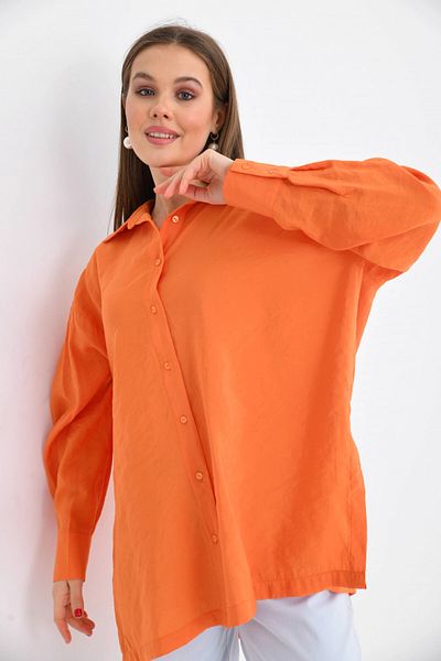 Park Karon Πορτοκαλί Basic Oversize Μακρυμάνικο πουκάμισο