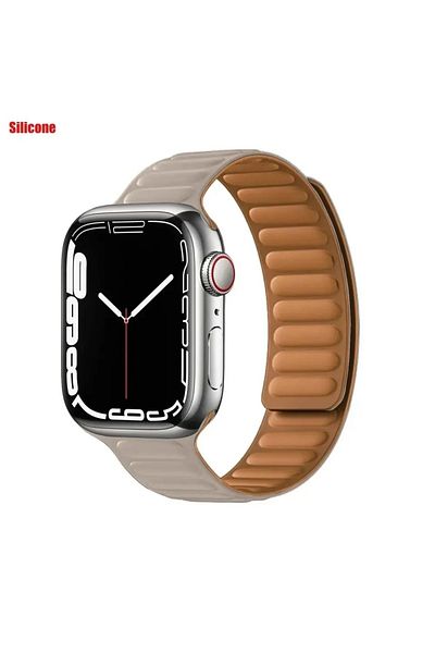 Generic Silicone Magnetic Loop Strap Compatible with Apple Watch Series 10/Ultra 2/9/8/7/6/SE, Fashion BEIGE
