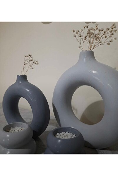 Zigzag Home Set de 2 vaze cu inele Set de 2 suporturi pentru lumânări Albastru deschis și bleumarin Set de 4 vaze decorative boeme