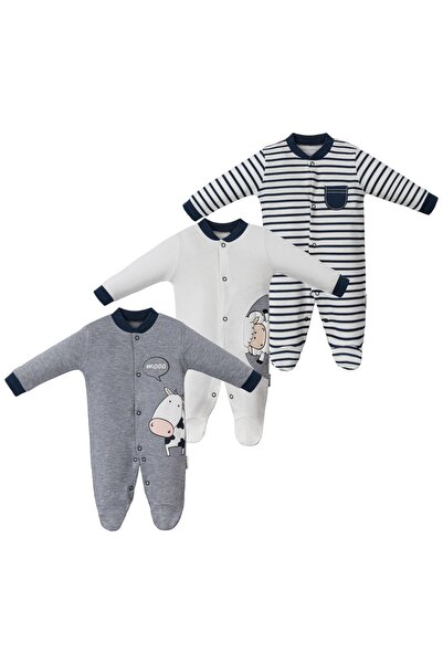 Necix's Cow Printed Baby Triple Single Size Jumpsuit with Booties