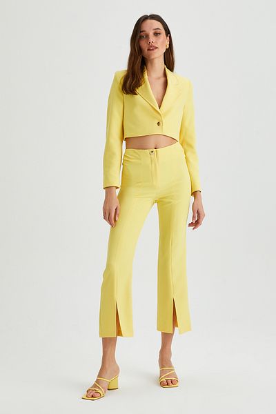 Park Karon Women's Side Gathered Leg Slit Fabric Trousers
