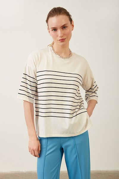 Park Karon Crew Neck Women's Striped Knitwear Blouse