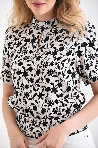 Park Karon Patterned Elastic Short Sleeve Blouse