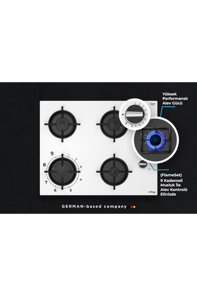 Tommatech TAO6001WG Ankastre Gazlı Ocak 65 Cm Beyaz Cam
